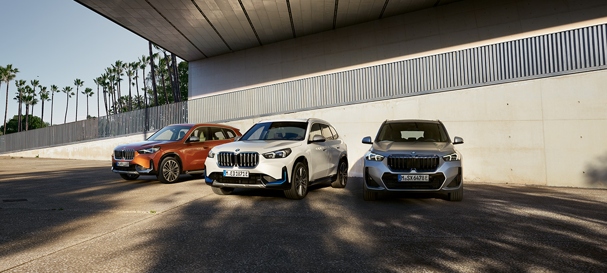 BMW Special Sales Sustainability Hub Environment Product portfolio three BMW vehicles standing side by side in underpass 
